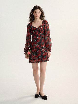 Elegant Deep Rose Heart Neck Mini Dress by Sincethen, perfect for an alluring and sophisticated look.