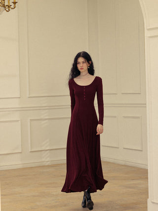 Deep wine round long dress