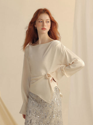 Elle Rosette Blouse paired effortlessly with various bottoms for a chic look