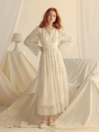 Eunoia V-Neck Long Dress perfect for timeless and elegant self-wedding looks