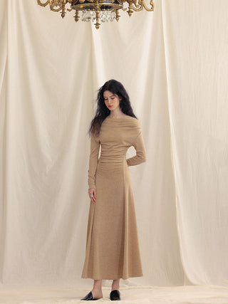 Hazelnut Boat Neck Long Dress by Sincethen - Cozy Fall Winter Designer Style