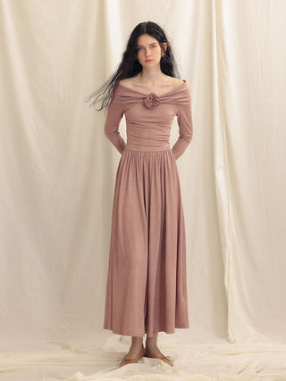 Lucia Off-Shoulder Long Dress by Sincethen - Romantic Fall Designer Style