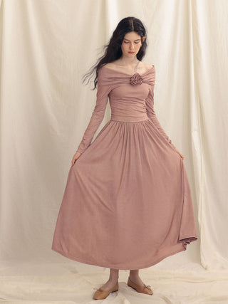 Lucia Off-Shoulder Long Dress by Sincethen - Romantic Fall Designer Style