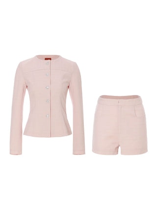 Pastel Pink Pants Set with a tailored fit, perfect for a chic and lovely look.