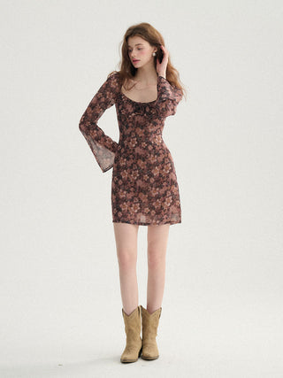 Redbrown round mini dress