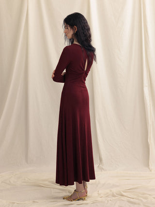 Red Wine Round Long Dress by Sincethen - Elegant Fall Winter Designer Dress