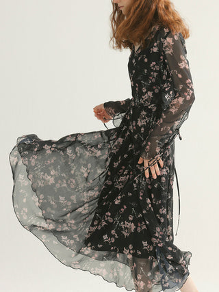 Shimmer black printed long dress