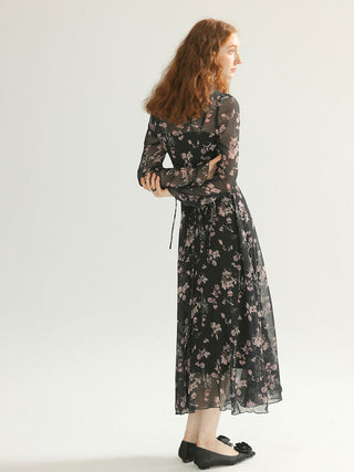 Shimmer black printed long dress