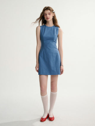 Slim Cotton Mini Dress Blue