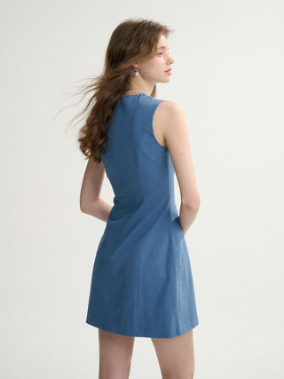 Slim Cotton Mini Dress Blue