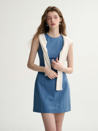 Slim Cotton Mini Dress Blue