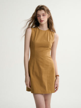 Slim Cotton Mini Dress Brown