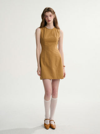 Slim Cotton Mini Dress Brown