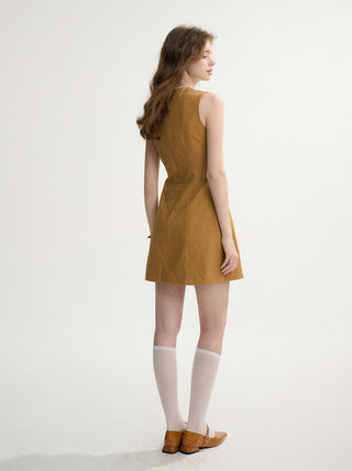 Slim Cotton Mini Dress Brown