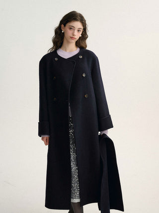 Wool double mufller coat Navy